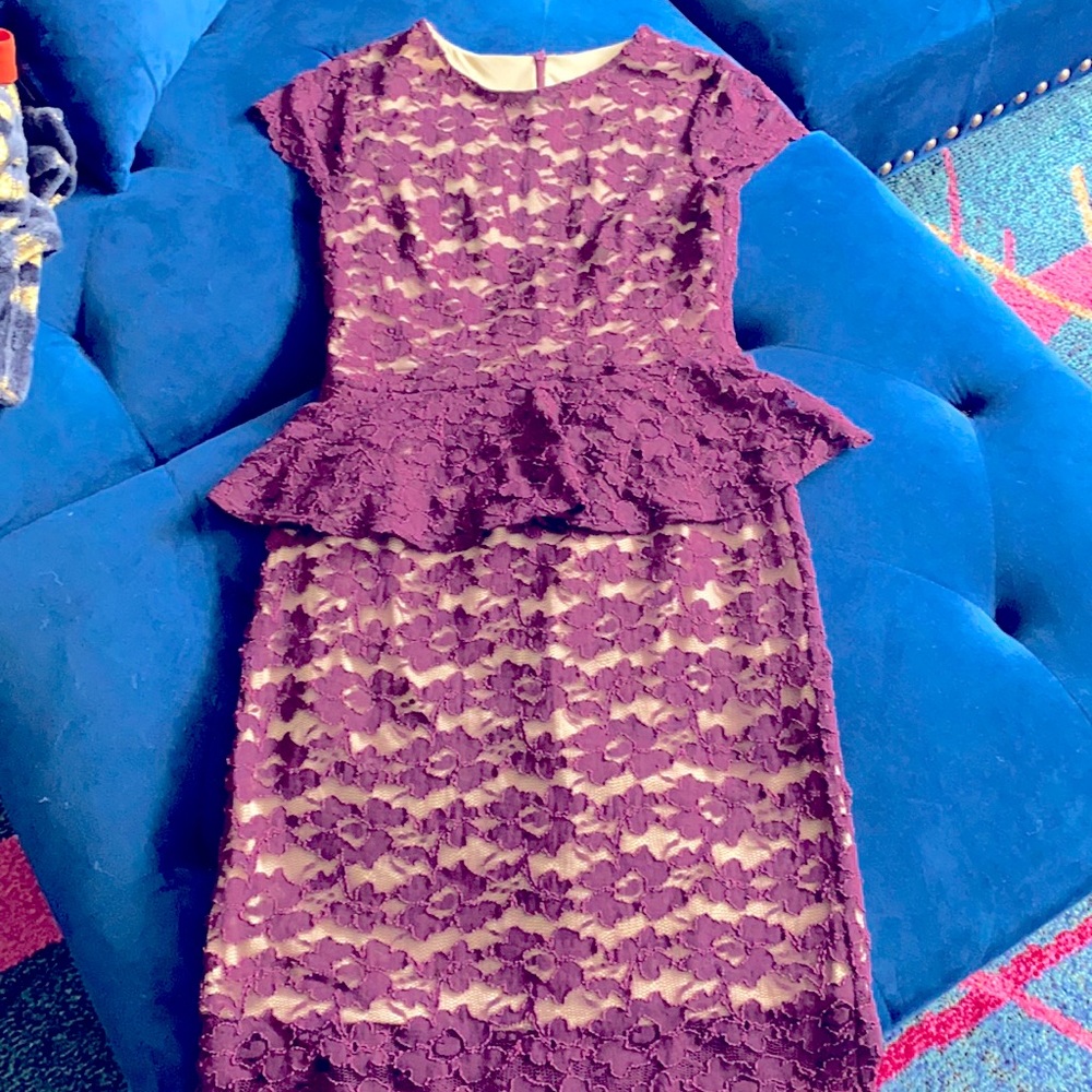Eggplant colored lace dress with nude underneath